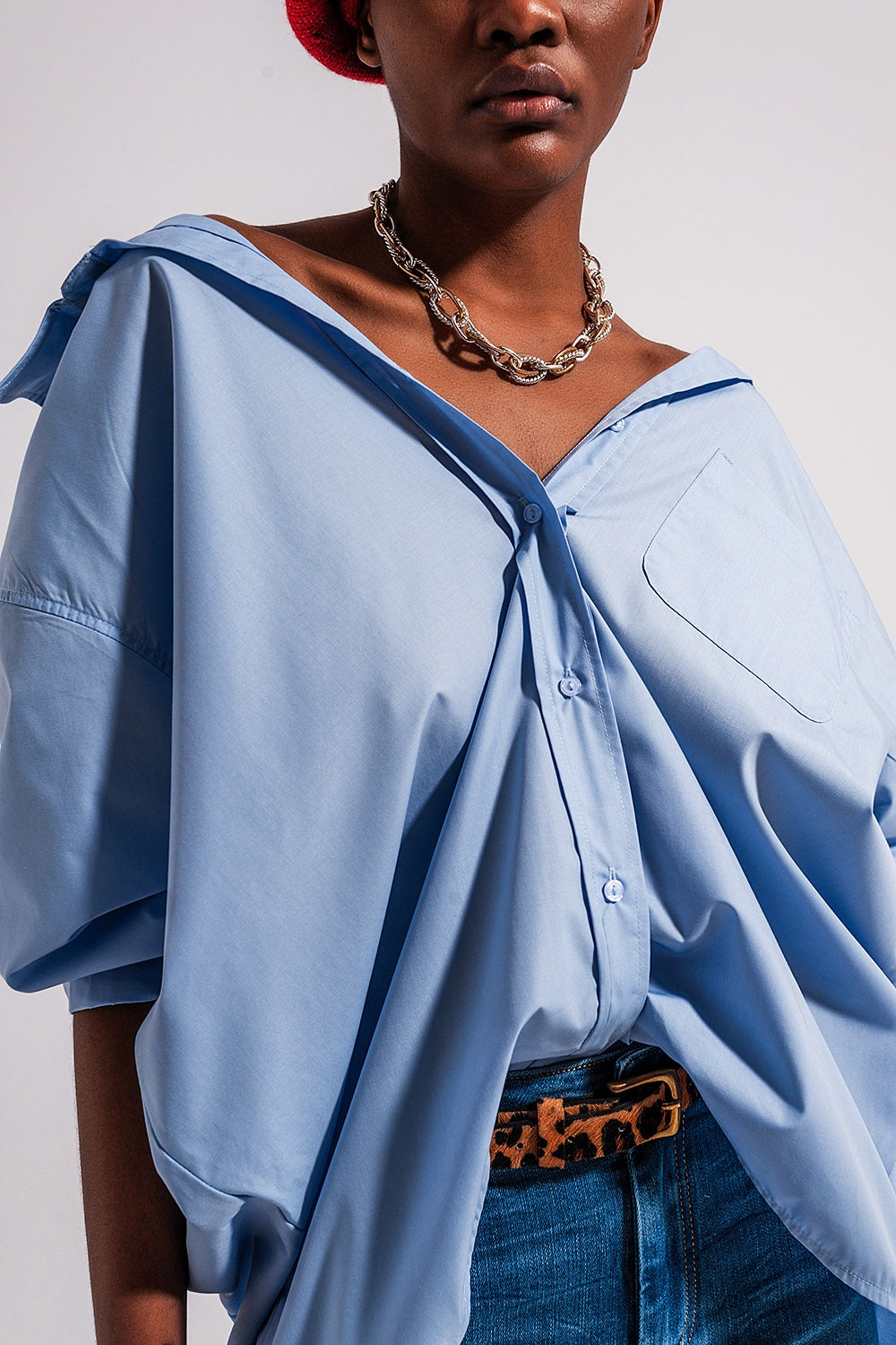 Camisa de popeline azul de corte amplio