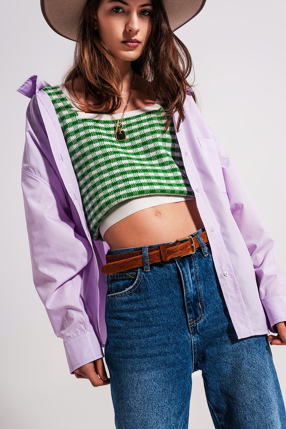 Camisa de popeline lila de corte amplio