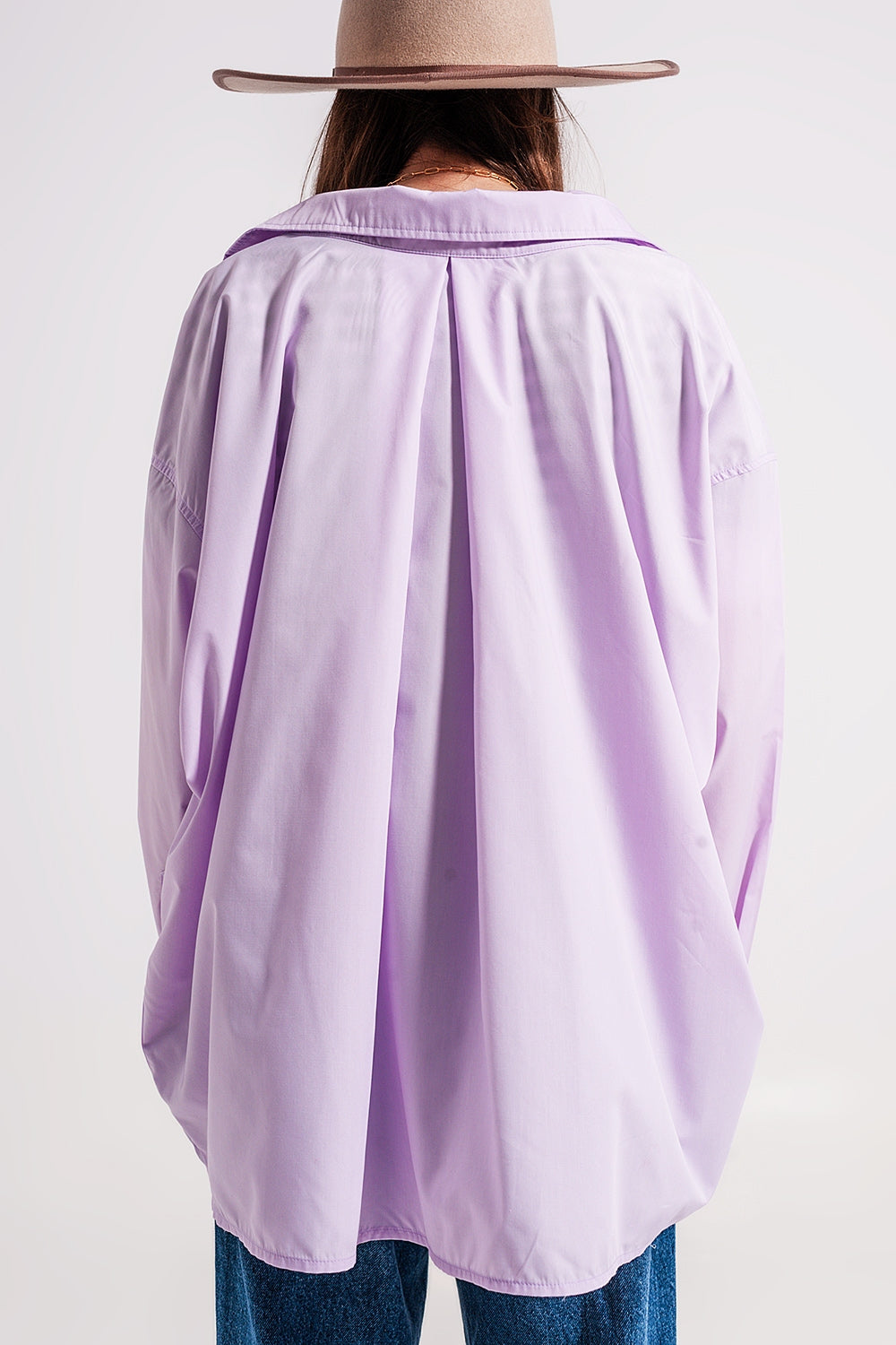Camisa de popeline lila de corte amplio