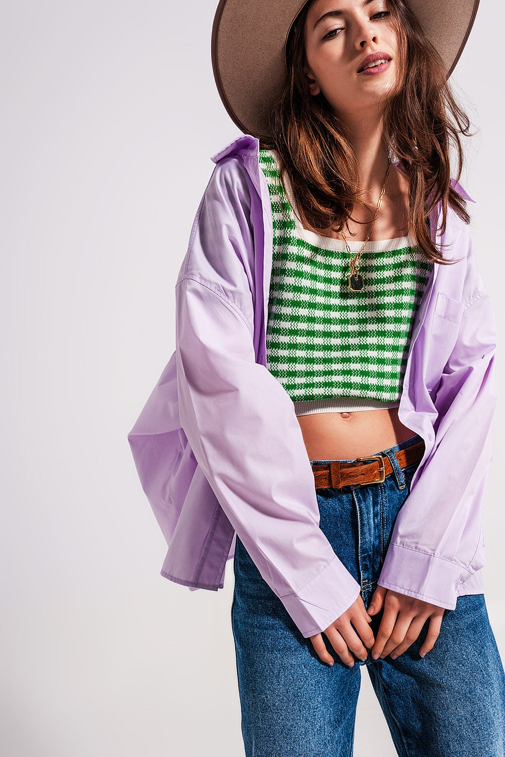 Camisa de popeline lila de corte amplio