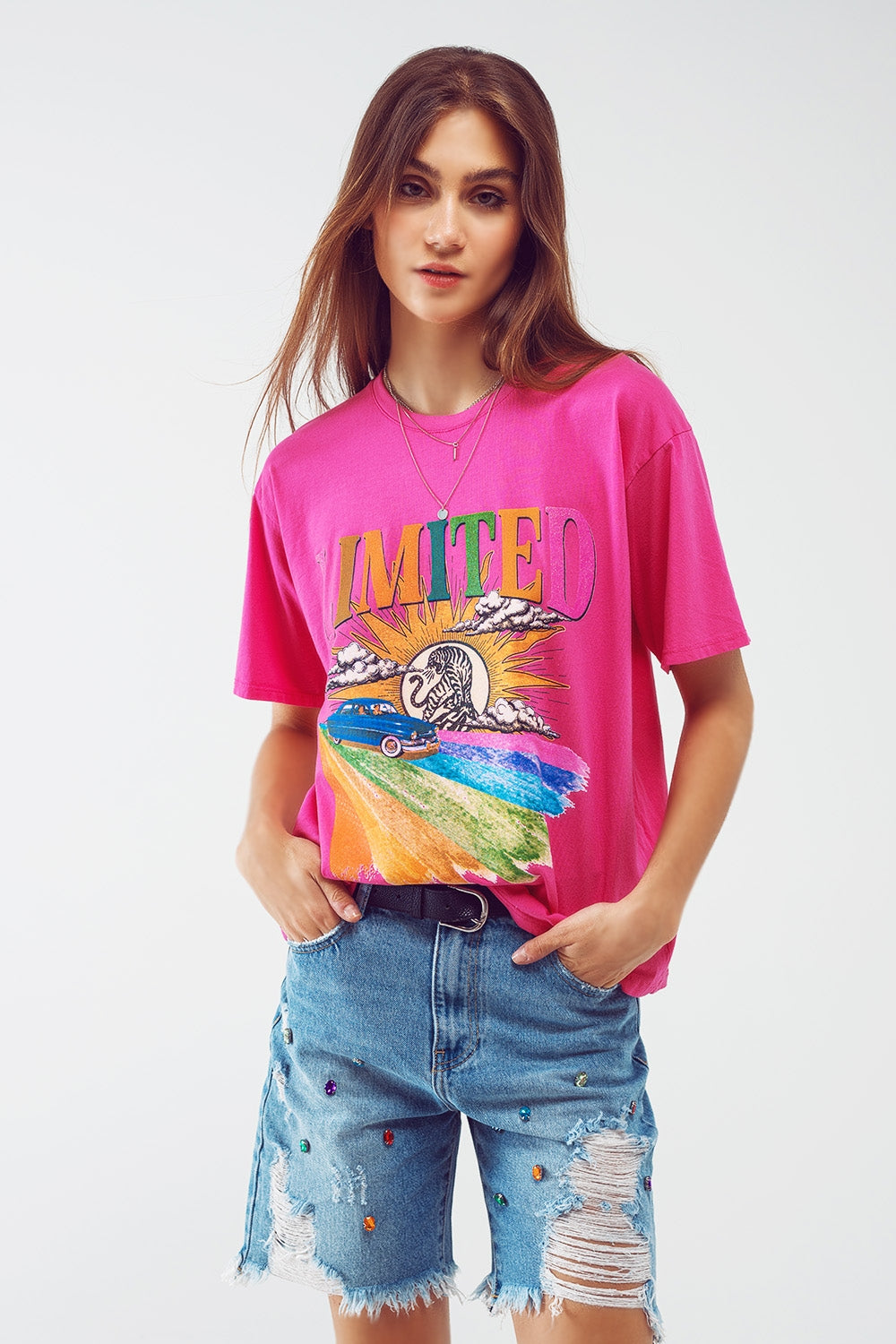 Camiseta con estampado gráfico limitado en Fucsia