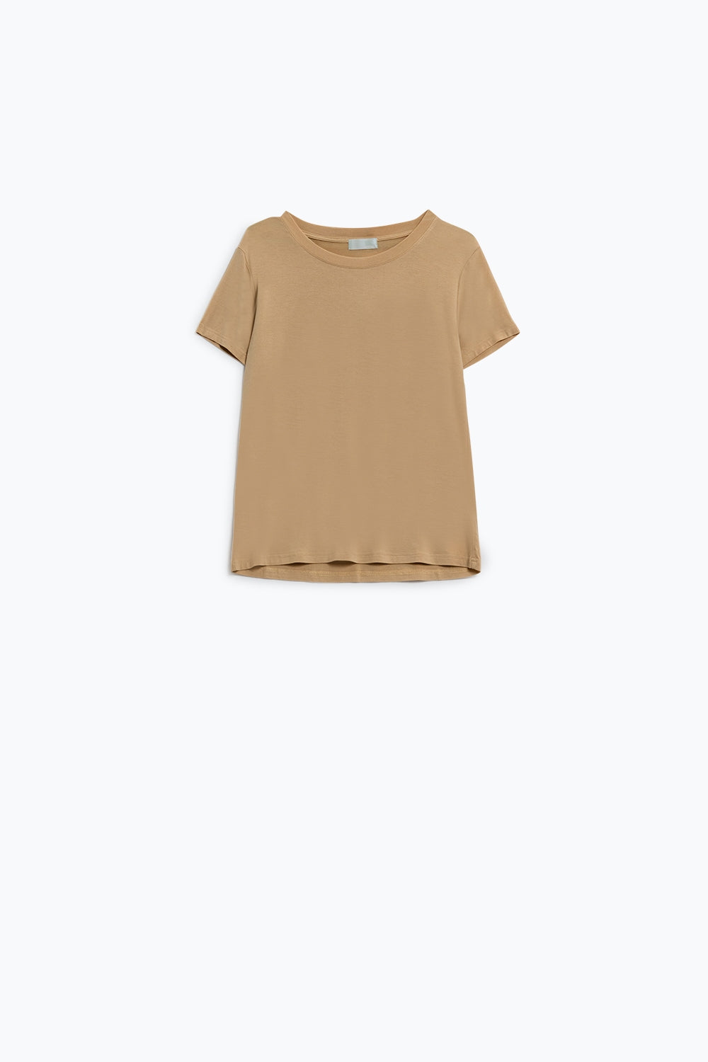 Q2 Camiseta básica de cuello redondo de viscosa en color camello