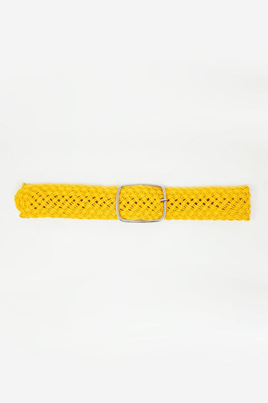 Q2 Cinturón amarillo para cintura y cadera con diseño trenzado de estilo años 70