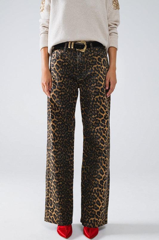 Pantalón vaquero estampado leopardo. - Galatea