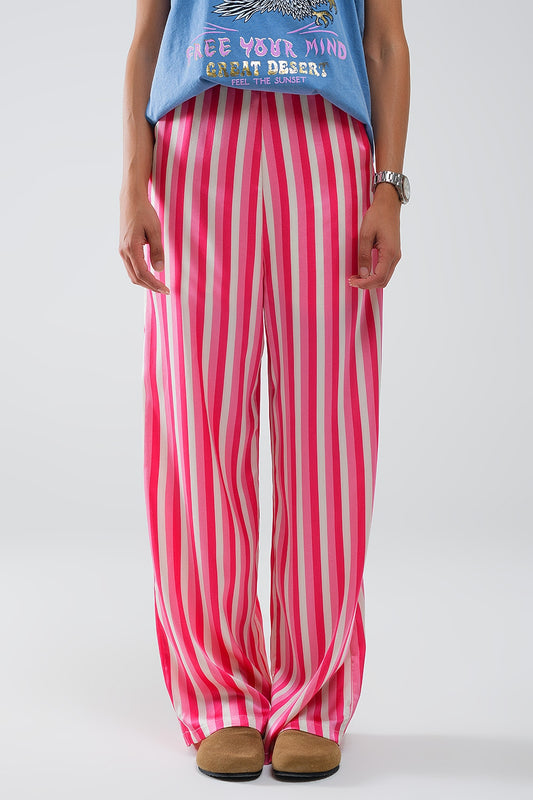 Q2 Pantalón satinado de rayas verticales en rosa