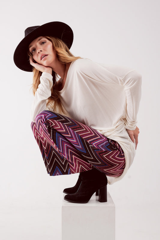 Q2 Pantalones con estampado geométrico fucsia