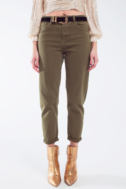 Q2 Vaqueros slouchy de algodón de talle medio en khaki sepia